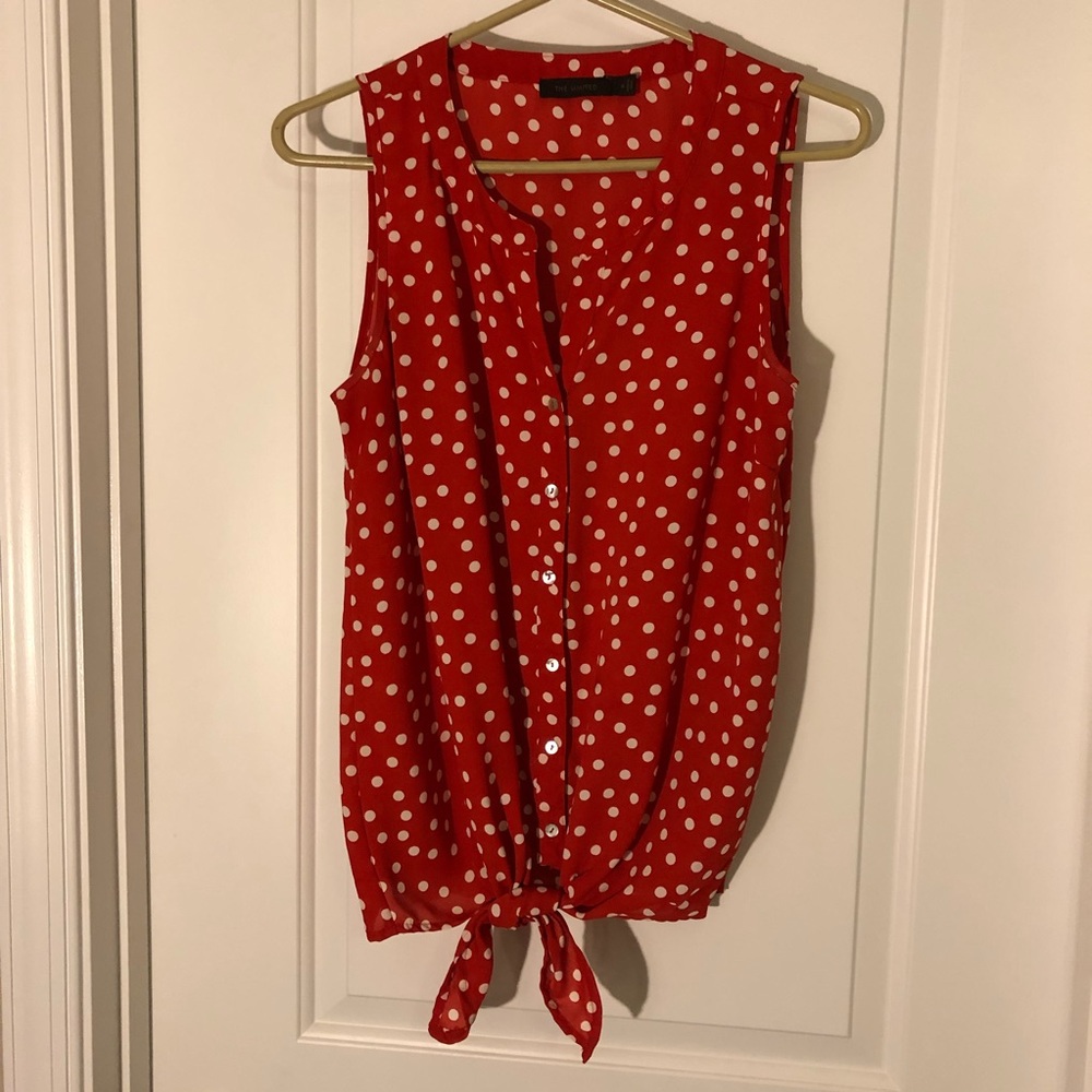 Red Polka Dot Tie Front Top